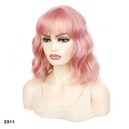 Jeedou 14 Inch Water Wave Bob Wig With Air Bangs Matte Synthetic Short Wavy Wigs For Women Daily Cosplay Colorful Wig