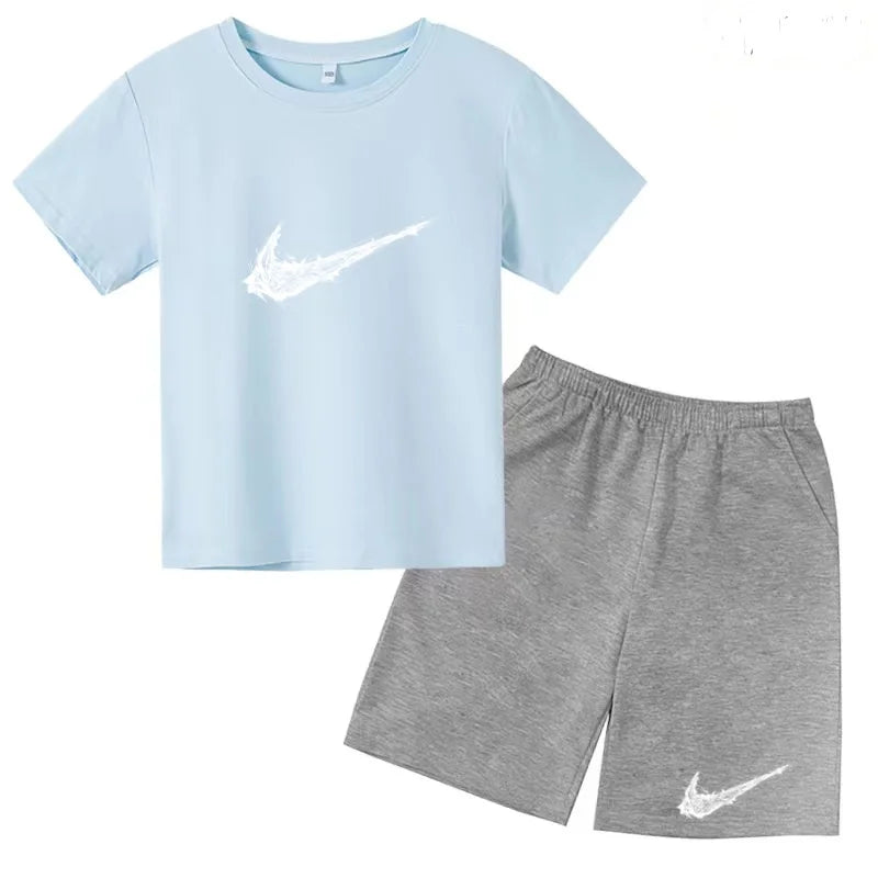 Summer Brand White T-shirt+Shorts Two-piece Set Kids New Clothing Fashion Letter Boy Girl3-13Yrs Sports Short-sleeved Casual Set