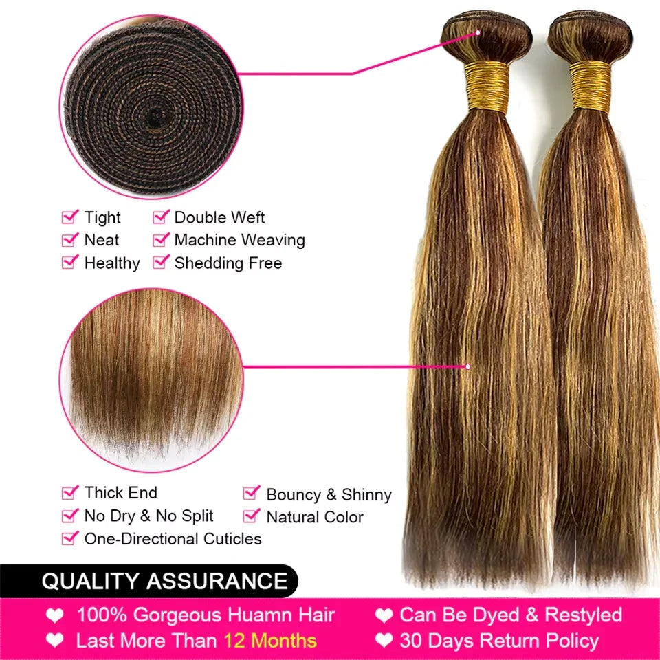 Piano Color 4/27 Straight Bundles Virgin Human Hair Brazilian Hair Weaving Highlight Human Hair 2/3 Bundles Deals For Extensions