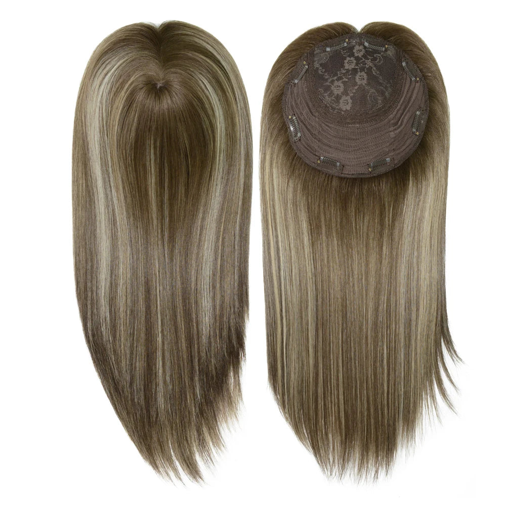 14 Inches Mogolian Cuticle Remy Hair Topper Silky Straight 8x8” Jewish Kosher Human Hairpieces Topper Free Style 120% Density