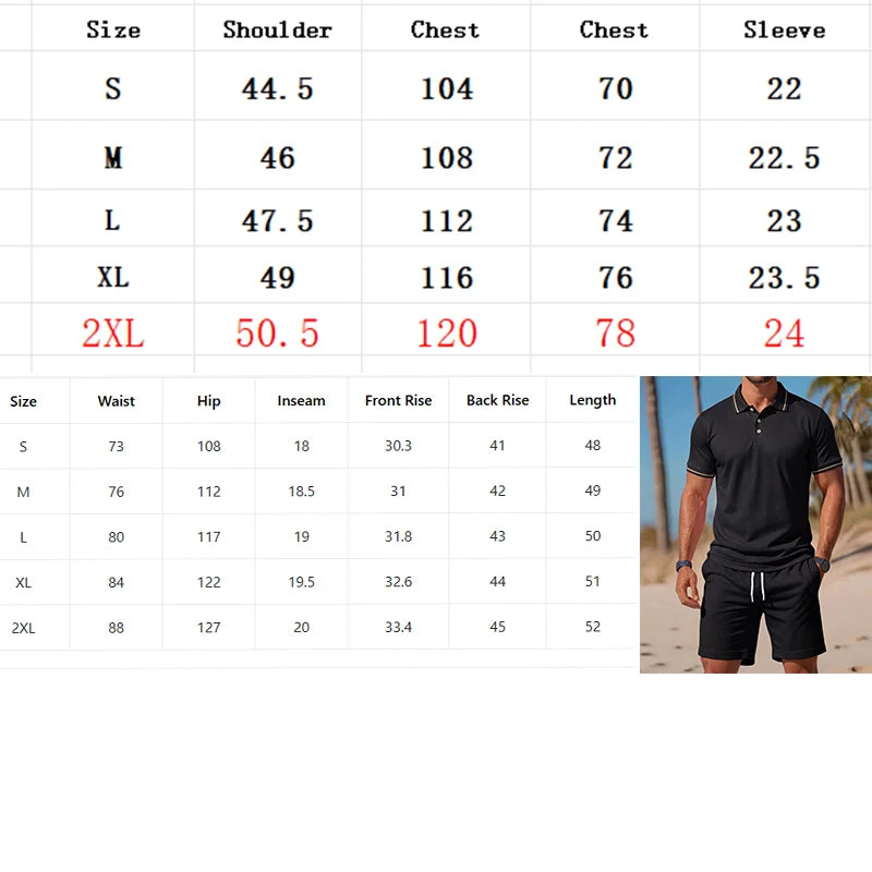 Men's Fashionable 2-Piece Sports Outfit Casual Short-Sleeved Polo Shirt And Shorts Set