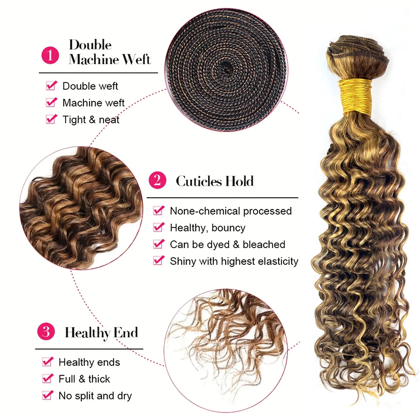 Highlight Deep Water Curly Bundles Human Hair Color #427 Ombre Brown Deep Wave Human Hair Bundles For Extensions Remy Hair Weave