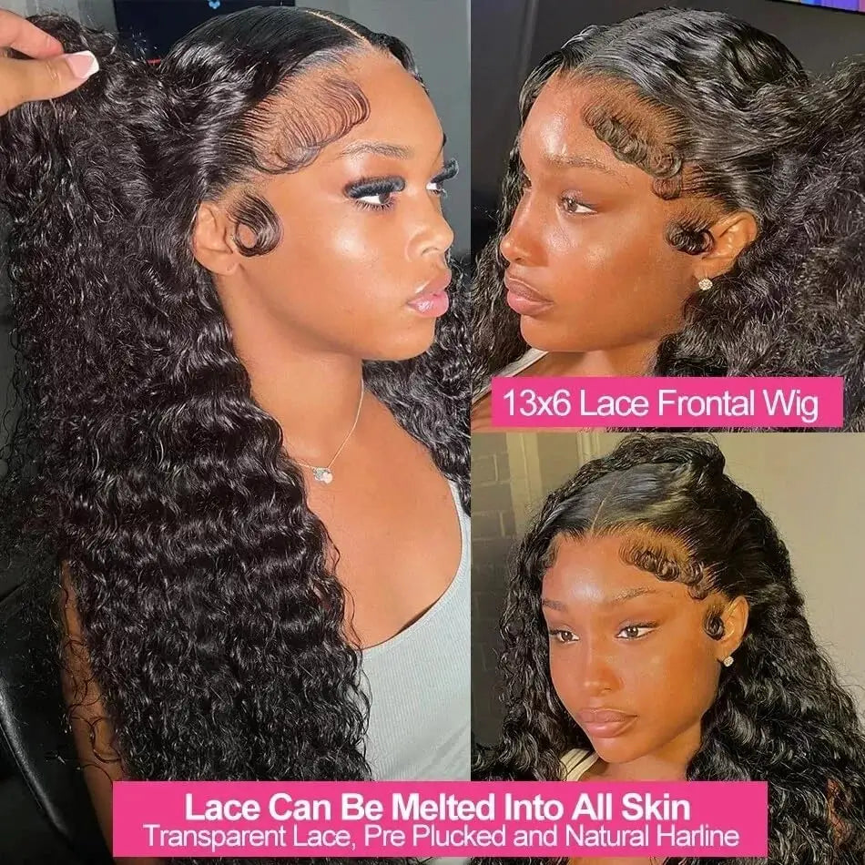 Deep Wave 40 30 inch 13x6 HD Transparent Lace Front Human Hair PrePlucked Brazilian Deep Wave Lace Frontal Wig with Deep Hair