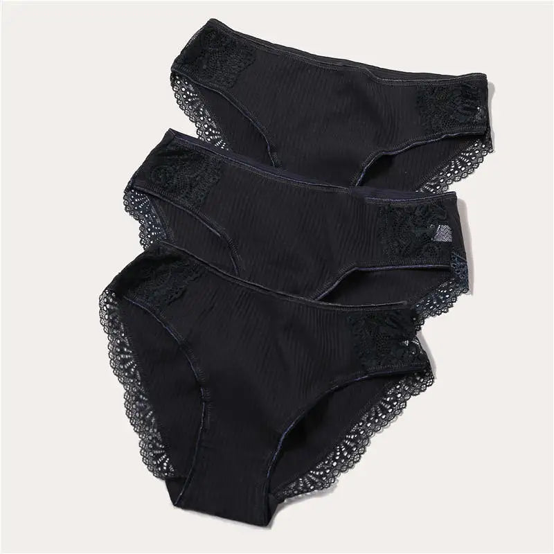 3PCS/Set 6 Color Women Panties Cotton Lace Briefs Solid Color for Female Striped Sexy Cotton Underwear Lingerie Low Waist Flower