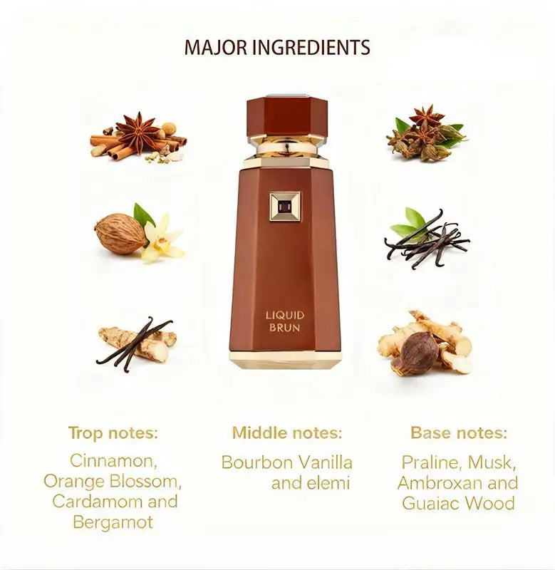 Liquid Brun Eau de Parfum Spray by Fragrance World French Avenue 3.4 Oz for Men - Warm Spicy & Woody Scent with Bourbon Vanilla & Musk Notes