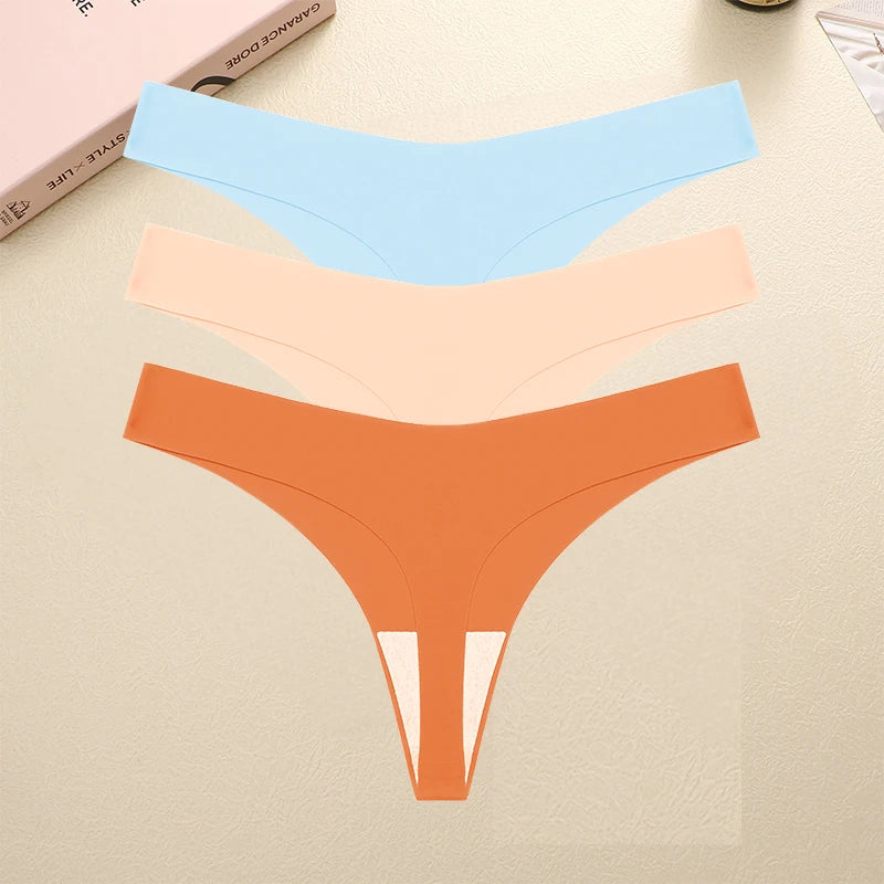 3PCS/SET Sexy G-String Underwear Female T-back Intimates Lingerie Seamless Low Waist Underpants 10 Color Lady Bikini Panty XS-XL