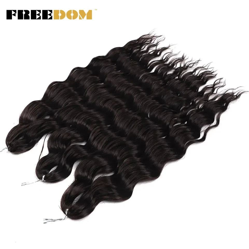 FREEDOM Synthetic Curly Braiding Hair Extensions 24 Inch/60 cm Long Deep Wavy Twist Crochet Braids Hair Ombre Brown Rainbow Hair