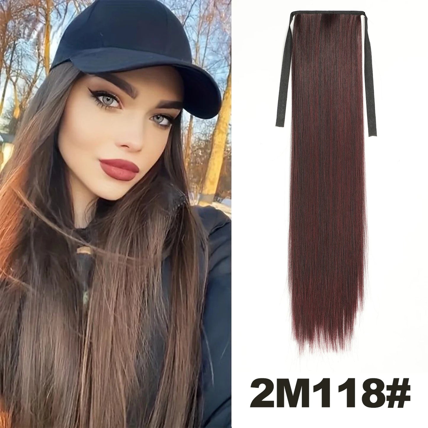 Straight Long Ponytail Extensions 22inch Natural Black Wrap Around Synthetic Hair Piece Pony Tail Hair Hairpieces for Women Girl