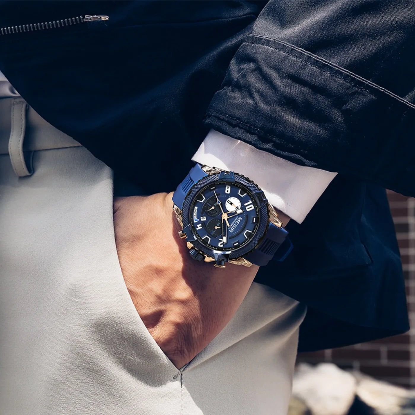 MEGIR 48MM Dial Chronograph Men's Quartz Watches Waterproof Luminous Sport Casual Wristwatch with 24-hour Auto Date Gift for Man