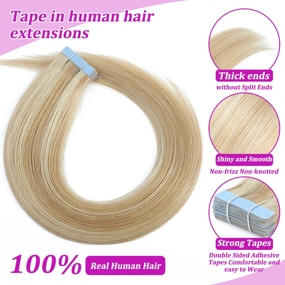 SOVO Tape in Hair Extensions 100% Remy Human Hair 20 Inch  20pcs  Balayage Skin Weft Tape in Extensions  12-26 inch