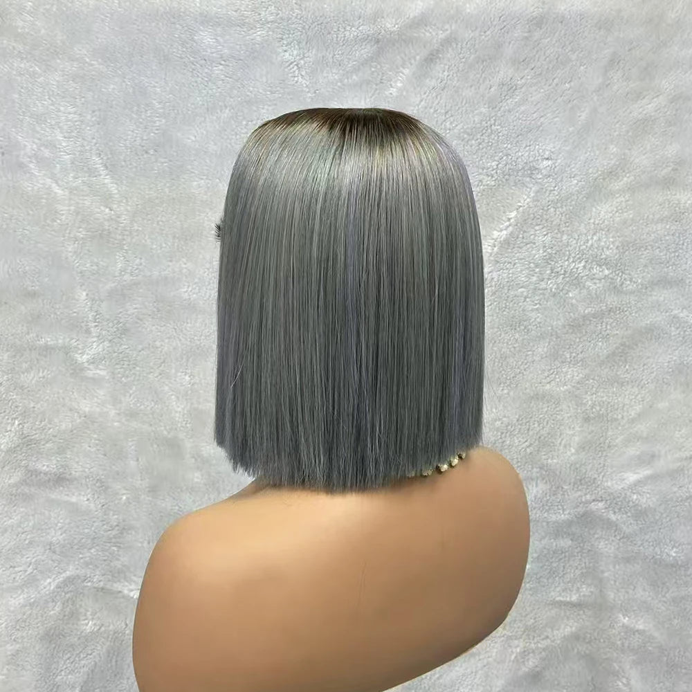 Bone Straight Short Bob Human Hair Brazilian Raw Hair Bone Straight Bob Wig 2x6 Lace Closure Color Wigs for Women