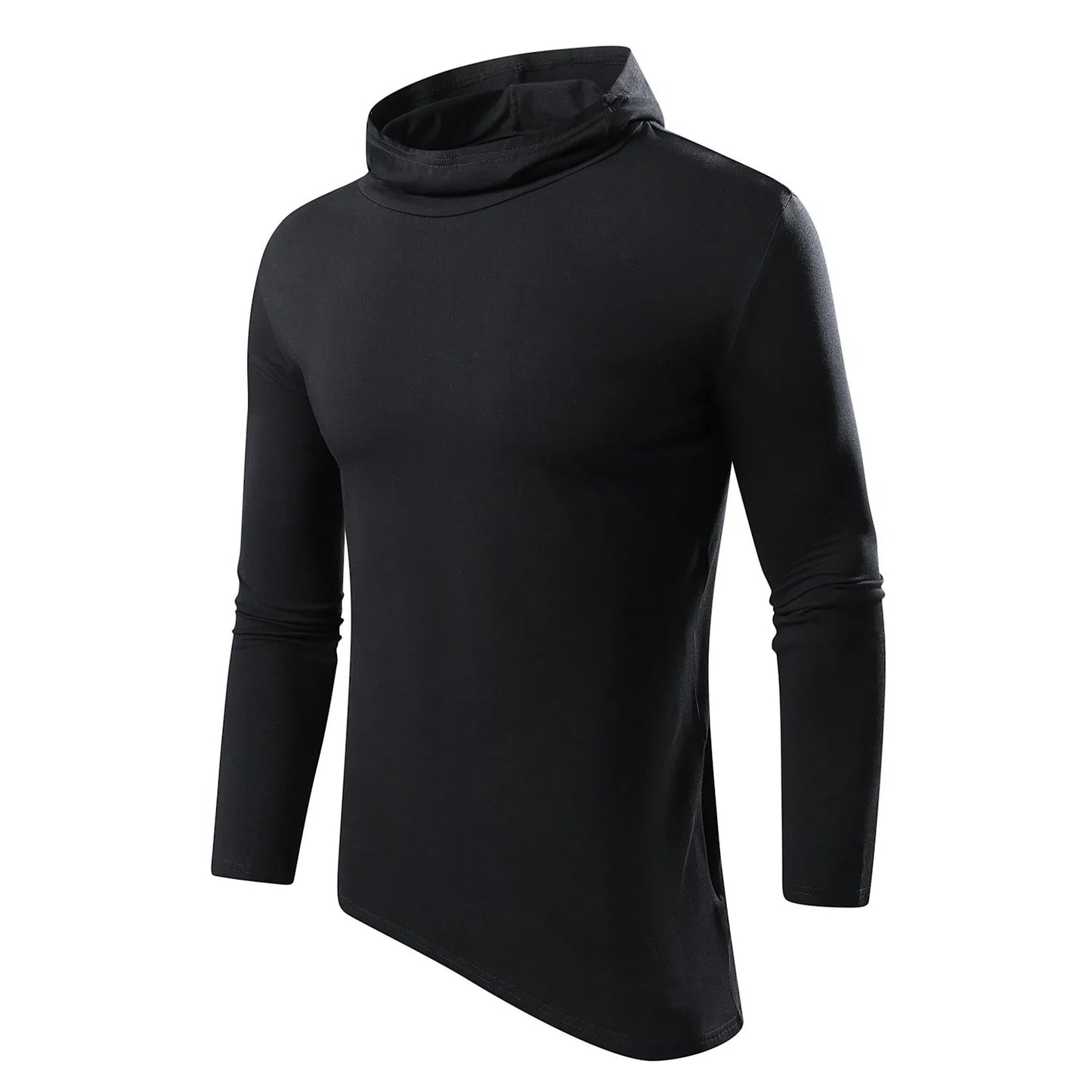 Men Solid Casual Hooded Long Sleeve T Shirt Soft Cotton Irregular Hem Daily Outdoor Top S 3XL