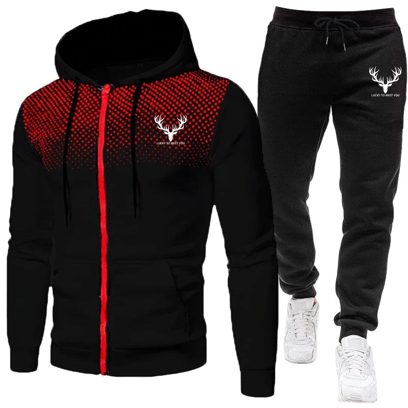 2026 New Arrival Men's Set Zipper Hoodies and Black Sweatpants Autumn Winter Daily Casual Fashion Sportswear Outdoor Jogger Suit
