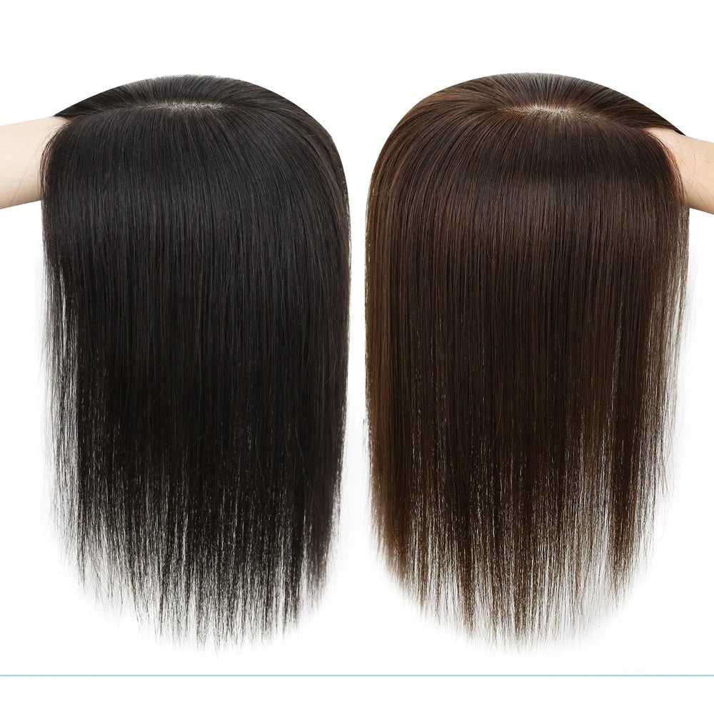 Human Hair Topper Silk Base Great Coverage for Thinning Hair or Hair Loss 9x13cm Silk Top Hair Topper with Clips Breathable