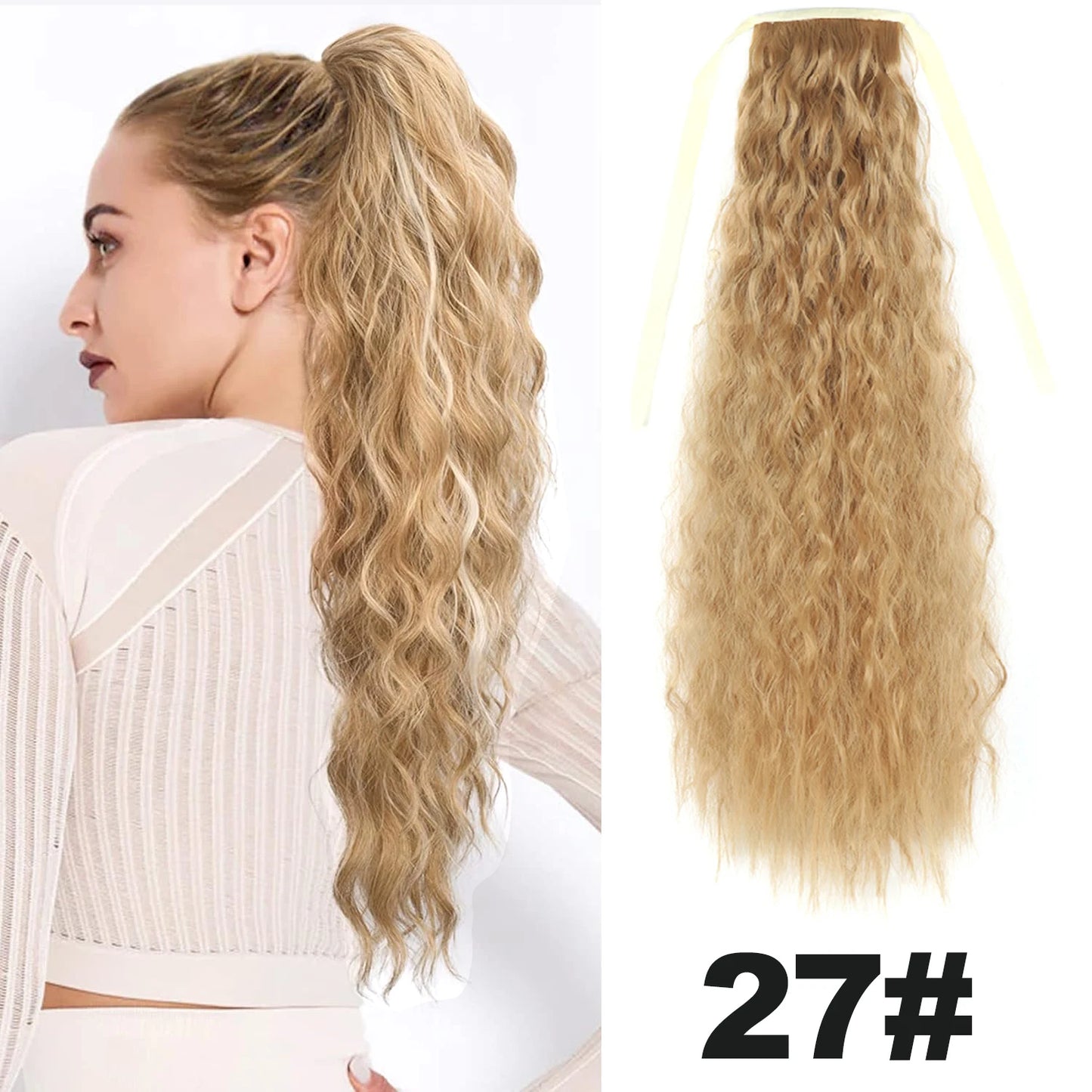 Straight Long Ponytail Extensions 22inch Natural Black Wrap Around Synthetic Hair Piece Pony Tail Hair Hairpieces for Women Girl