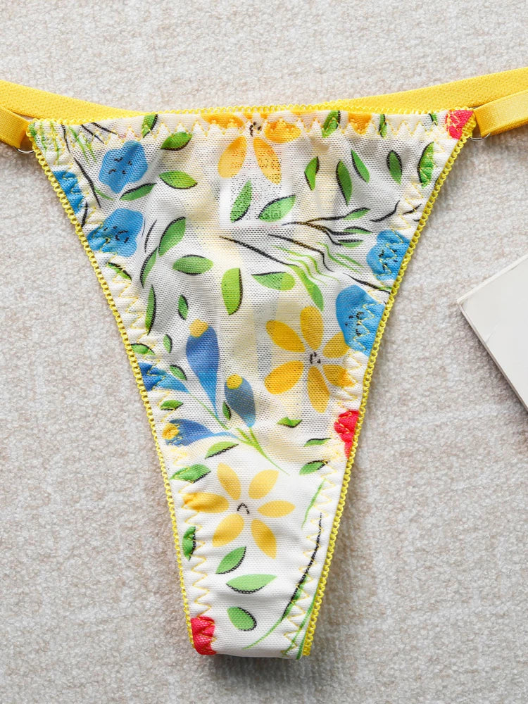 Women Bra and Briefs Sets Lace Flower Embroidery Sexy Perspective Underwire Erotic Lingerie Panty Two-Piece Underwear Set