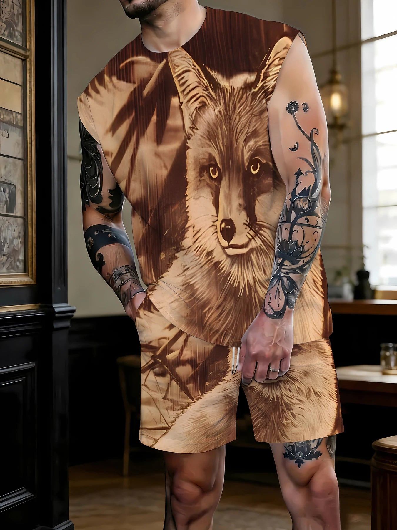 Men's V-Neck Tank Top and Shorts Set Lightweight Polyester Homewear Vacation Outfit Standard Fit