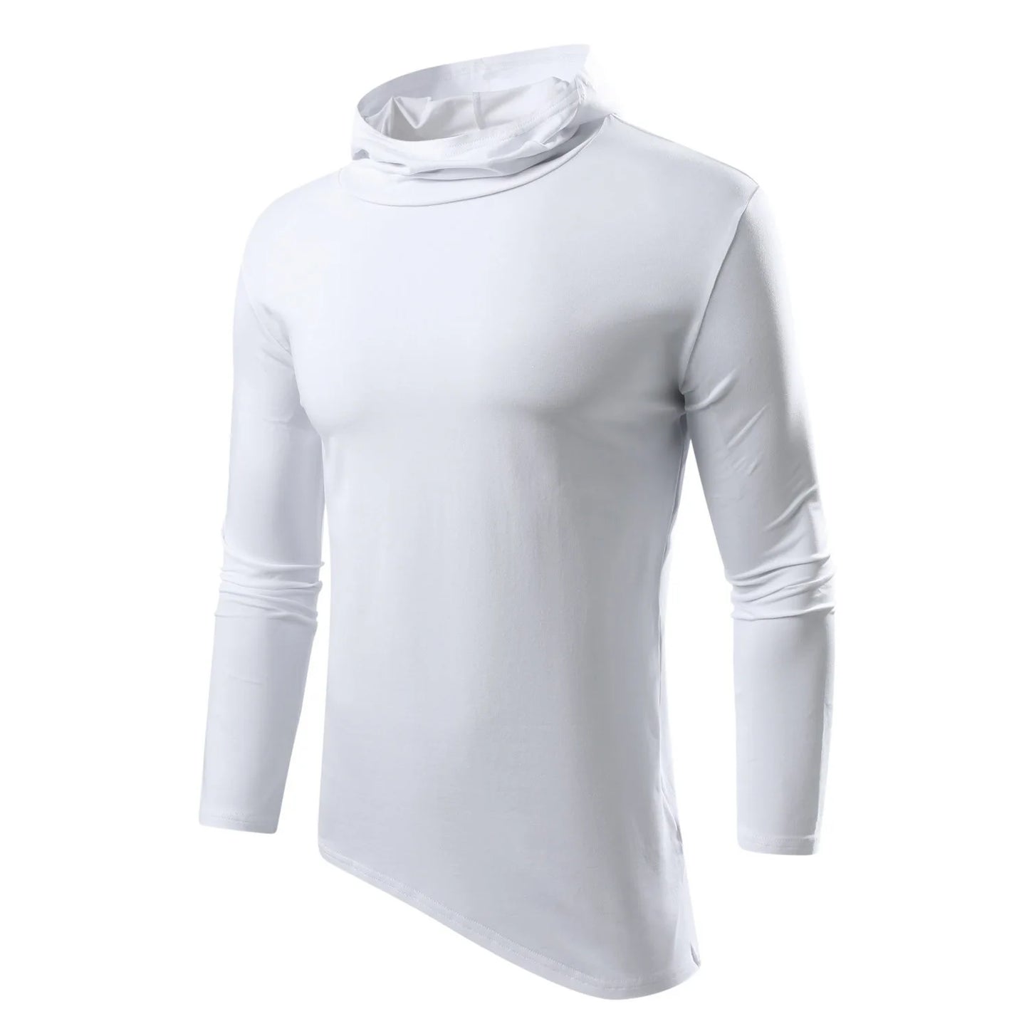 Men Solid Casual Hooded Long Sleeve T Shirt Soft Cotton Irregular Hem Daily Outdoor Top S 3XL