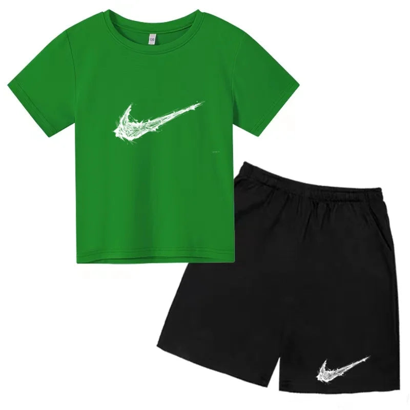 Summer Brand White T-shirt+Shorts Two-piece Set Kids New Clothing Fashion Letter Boy Girl3-13Yrs Sports Short-sleeved Casual Set