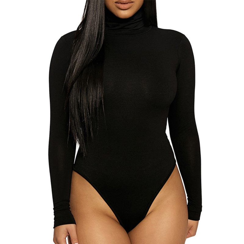2025 Cross-border Autumn and Winter Basic Bottoming Women's Wear European and American Simple High Neck Long Sleeve Slim-fit bodysuit