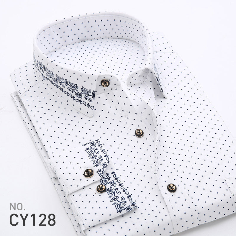 New Men's Printed Long-Sleeved Shirt, Korean Style Slim Fit, Youth Fashion, Casual and Versatile Shirt, Cross-Border Bestseller in Europe and America