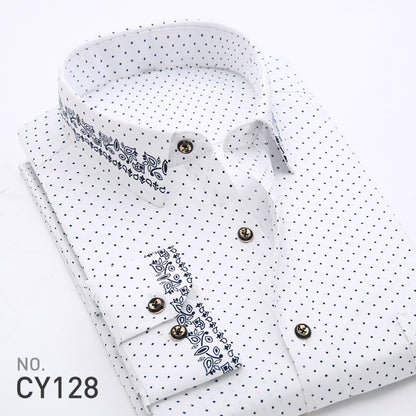 New Men's Printed Long-Sleeved Shirt, Korean Style Slim Fit, Youth Fashion, Casual and Versatile Shirt, Cross-Border Bestseller in Europe and America