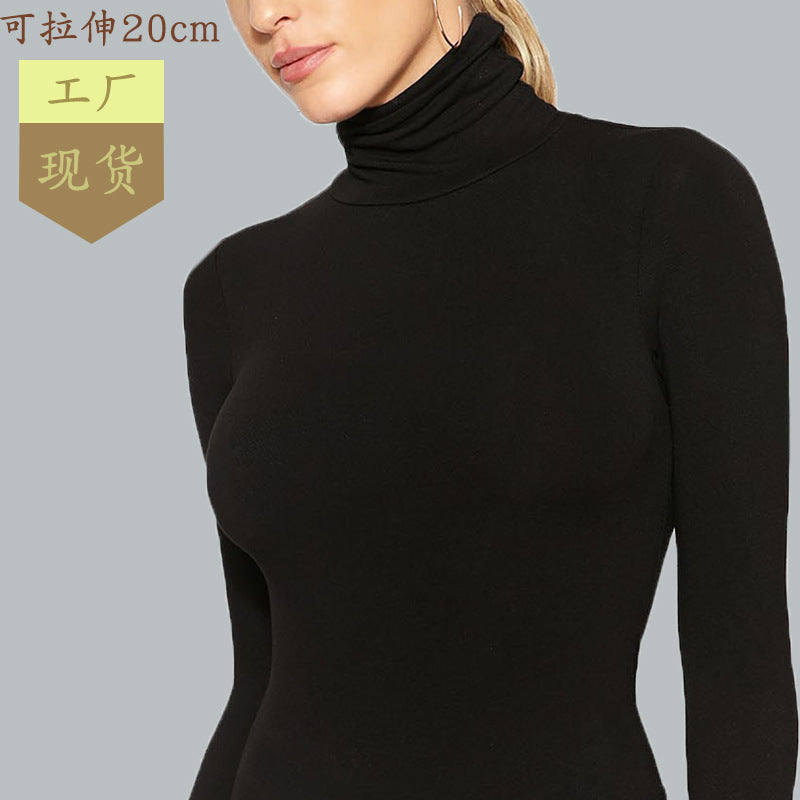 2025 Cross-border Autumn and Winter Basic Bottoming Women's Wear European and American Simple High Neck Long Sleeve Slim-fit bodysuit