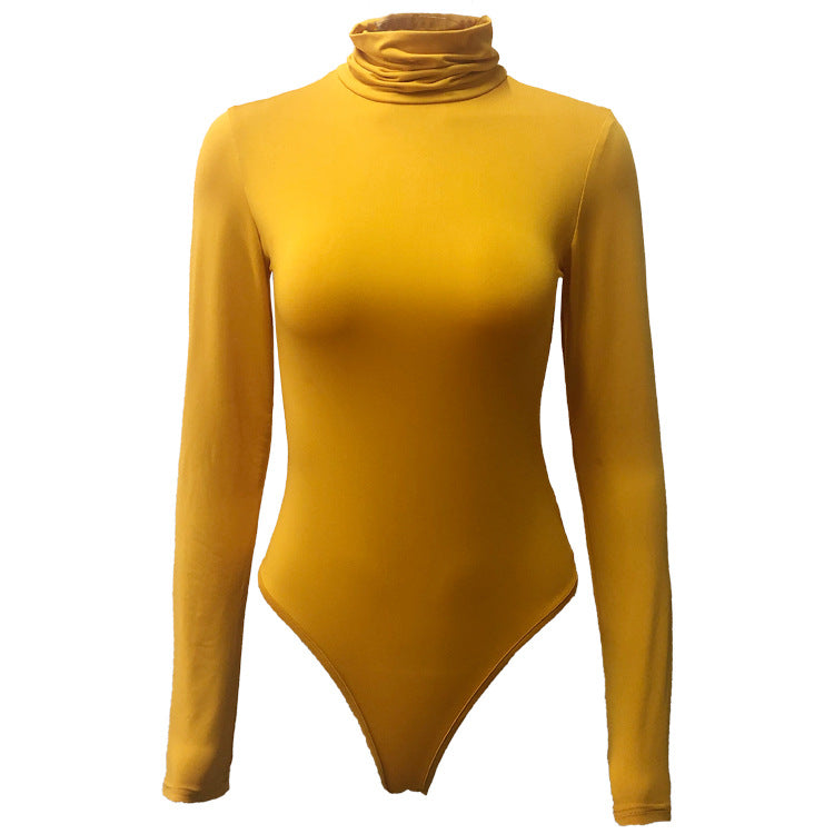 2025 Cross-border Autumn and Winter Basic Bottoming Women's Wear European and American Simple High Neck Long Sleeve Slim-fit bodysuit