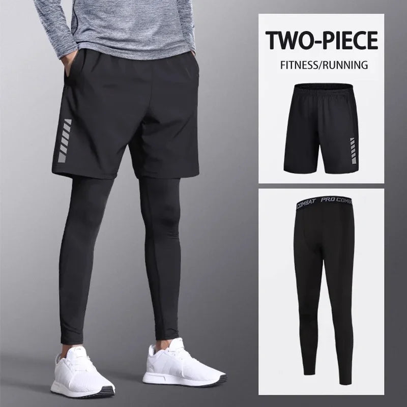 Quick-drying Skinny Pants for Men, Summer Ice Silk Sun-protective Base Fitness Shorts, High-elasticity Sports Suit for Running