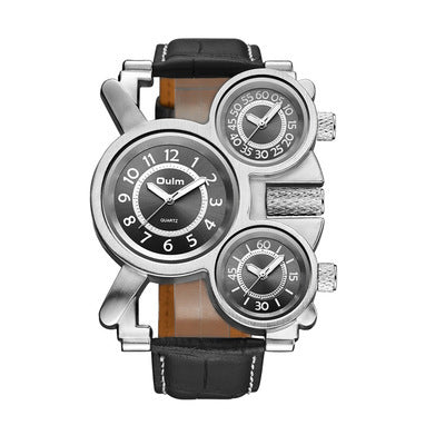Dual Movement Men's Watch With Leather Strap