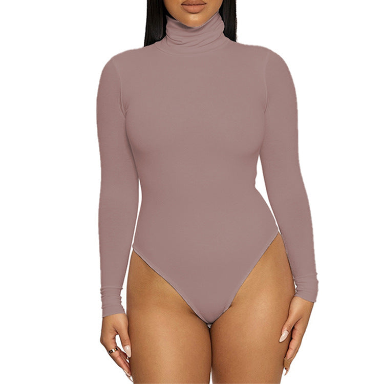 2025 Cross-border Autumn and Winter Basic Bottoming Women's Wear European and American Simple High Neck Long Sleeve Slim-fit bodysuit