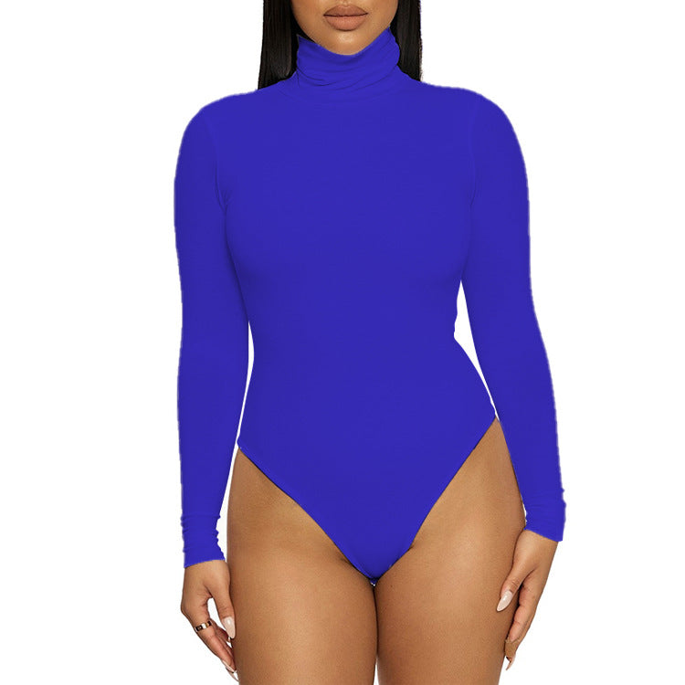 2025 Cross-border Autumn and Winter Basic Bottoming Women's Wear European and American Simple High Neck Long Sleeve Slim-fit bodysuit