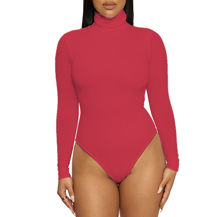 2025 Cross-border Autumn and Winter Basic Bottoming Women's Wear European and American Simple High Neck Long Sleeve Slim-fit bodysuit
