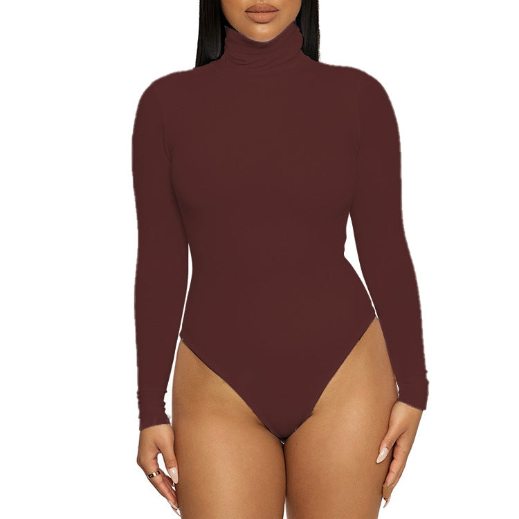 2025 Cross-border Autumn and Winter Basic Bottoming Women's Wear European and American Simple High Neck Long Sleeve Slim-fit bodysuit