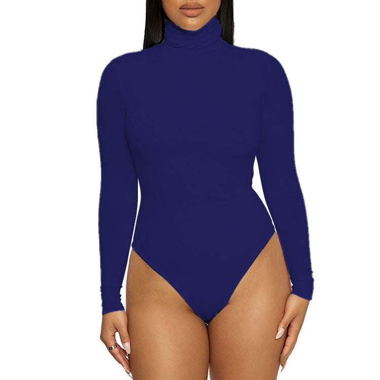 2025 Cross-border Autumn and Winter Basic Bottoming Women's Wear European and American Simple High Neck Long Sleeve Slim-fit bodysuit