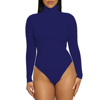 2025 Cross-border Autumn and Winter Basic Bottoming Women's Wear European and American Simple High Neck Long Sleeve Slim-fit bodysuit
