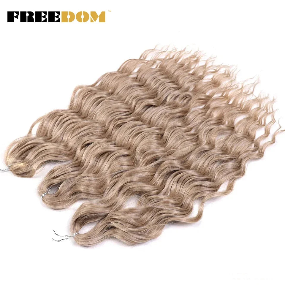 FREEDOM Synthetic Curly Braiding Hair Extensions 24 Inch/60 cm Long Deep Wavy Twist Crochet Braids Hair Ombre Brown Rainbow Hair
