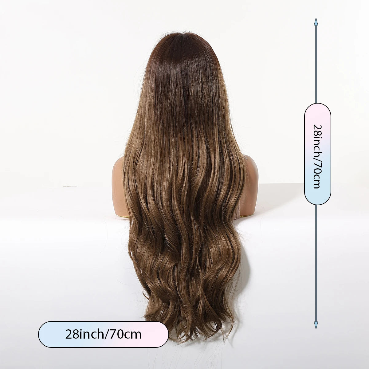 LOUIS FERRE Long Wavy Ombre Brown Wig with Bangs Synthetic Hair Wig Heat Resistant Daily Wear Office Party Cosplay Halloween