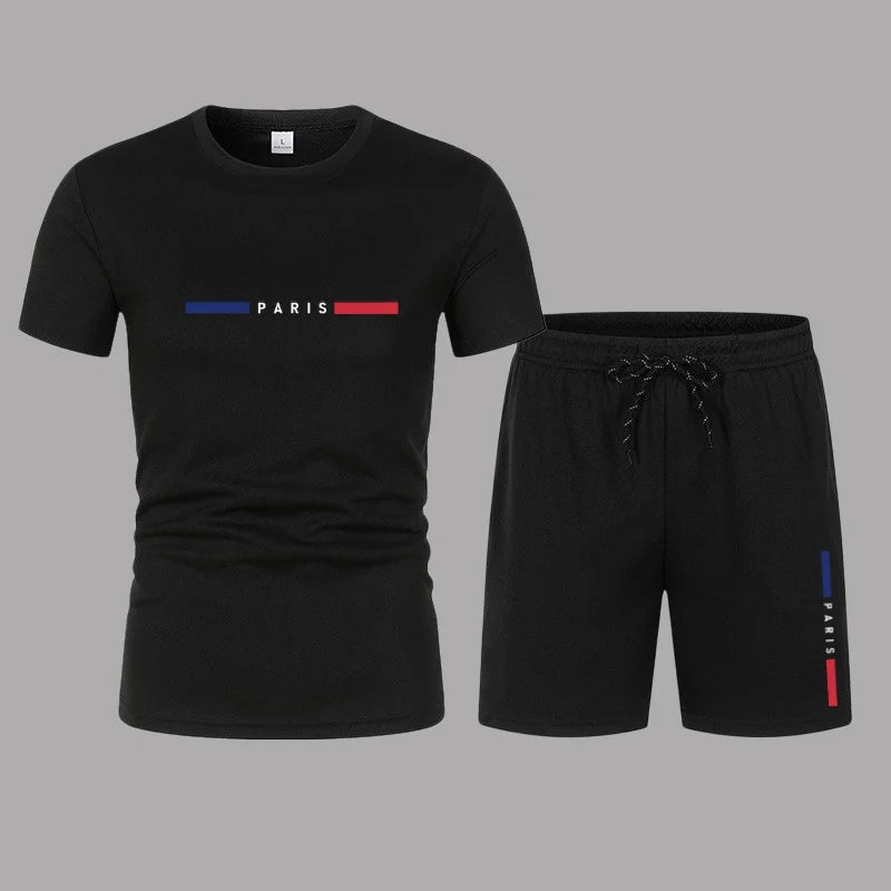 Summer Fashion Trend Leisure Sports Men's Set T-shirt casual sports two-piece set trendy men's short sleeved T-shirt+shorts set