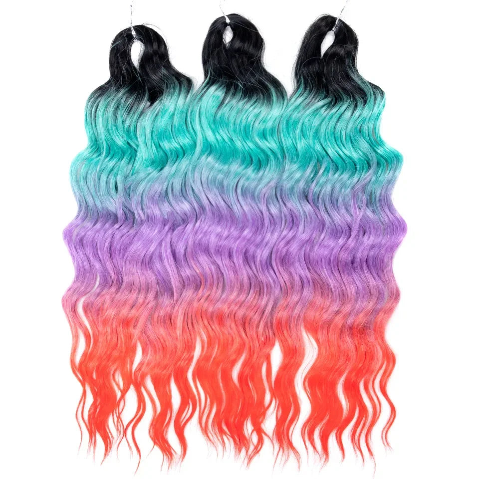 FREEDOM Synthetic Curly Braiding Hair Extensions 24 Inch/60 cm Long Deep Wavy Twist Crochet Braids Hair Ombre Brown Rainbow Hair
