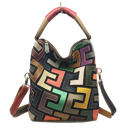 Leisure Colorful Block Leather Messenger Bag For Women