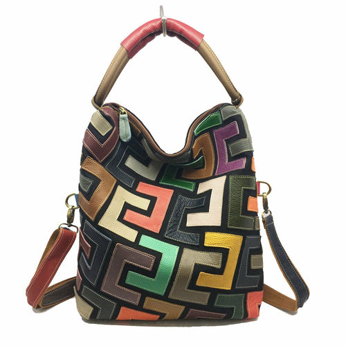 Leisure Colorful Block Leather Messenger Bag For Women