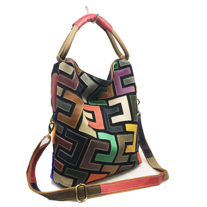Leisure Colorful Block Leather Messenger Bag For Women