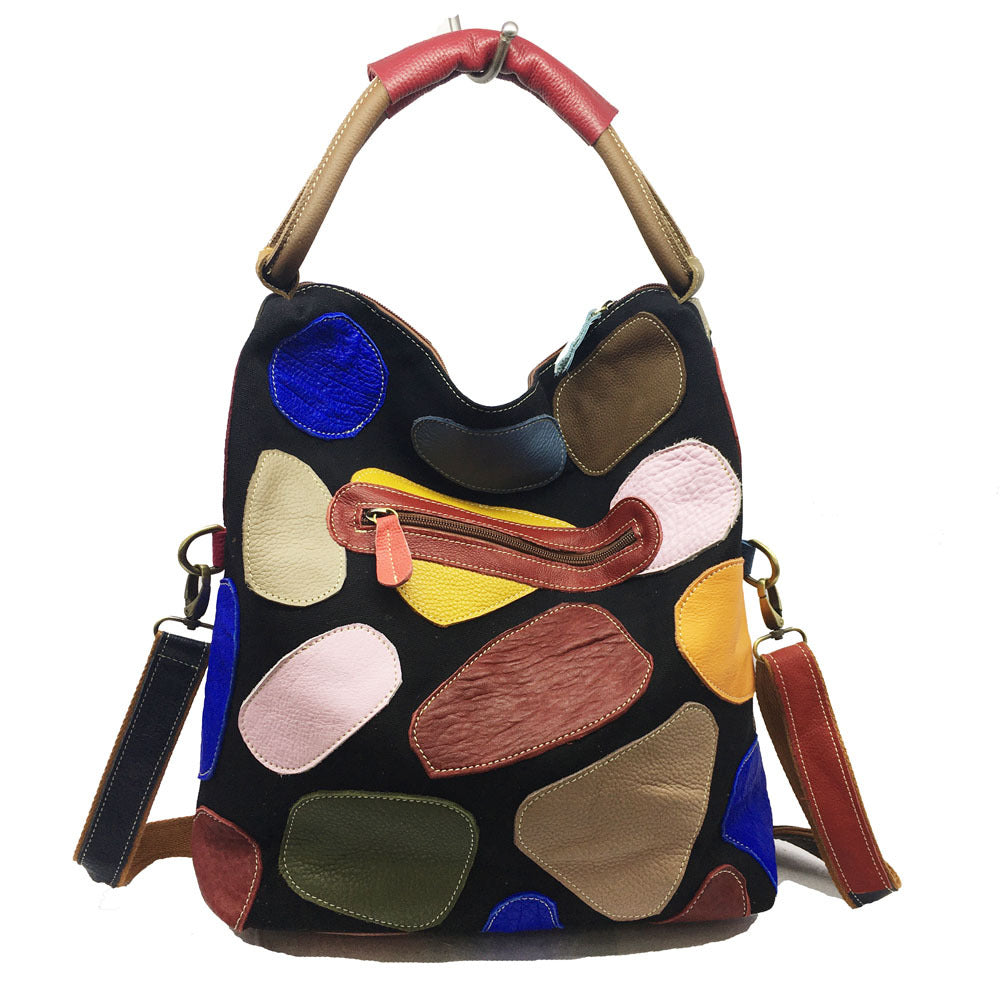 Leisure Colorful Block Leather Messenger Bag For Women