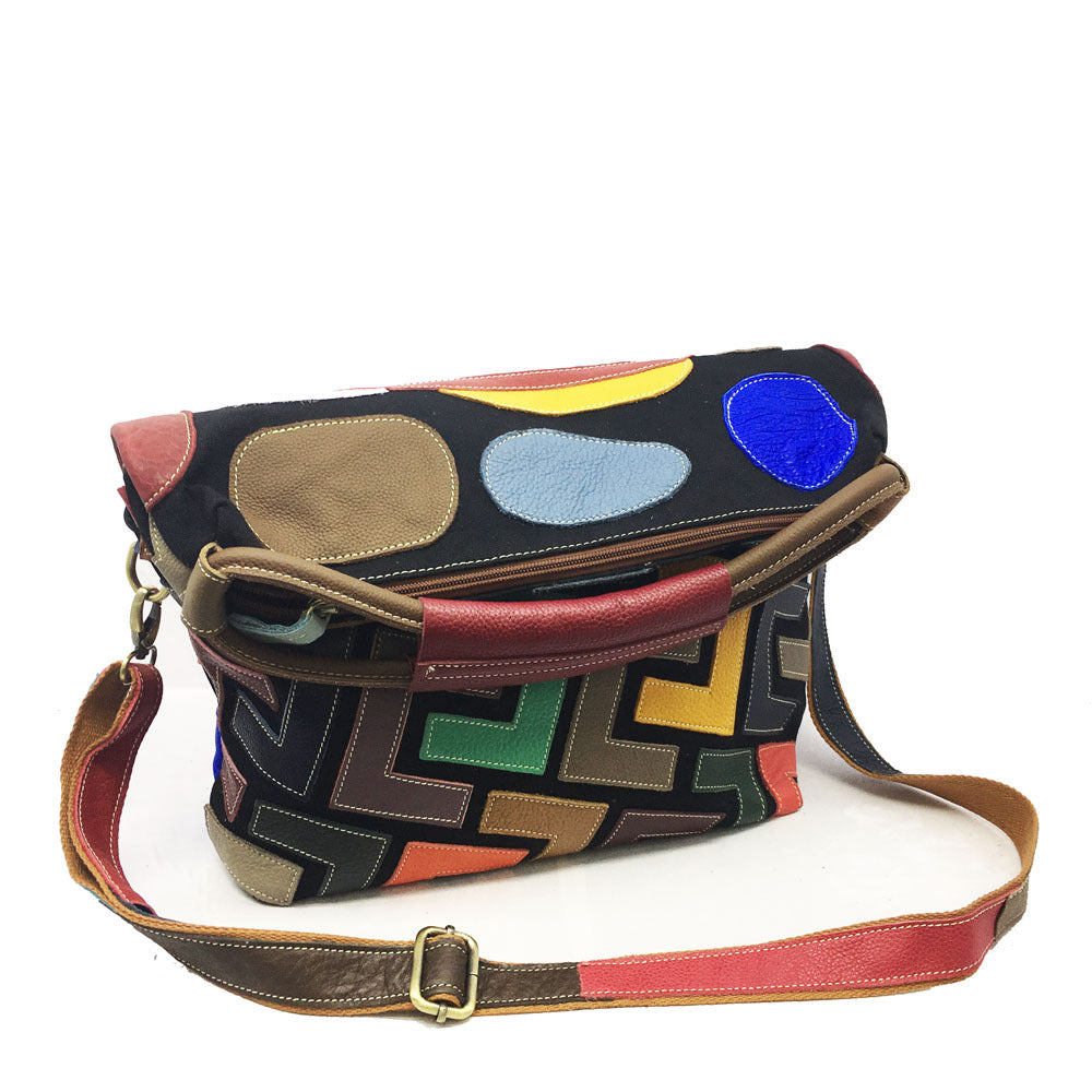 Leisure Colorful Block Leather Messenger Bag For Women