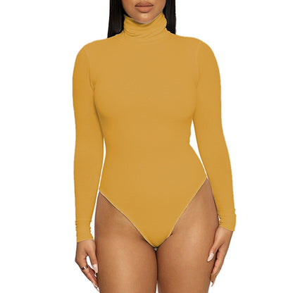 2025 Cross-border Autumn and Winter Basic Bottoming Women's Wear European and American Simple High Neck Long Sleeve Slim-fit bodysuit