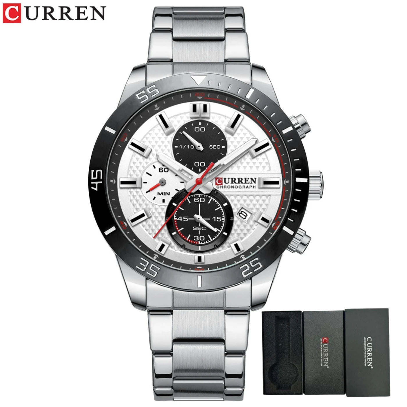 CURREN Men's Fashion Sports Waterproof Stainless Steel Luminous Quartz Watch Classic Business Casual Date Watch Reloj Hombre