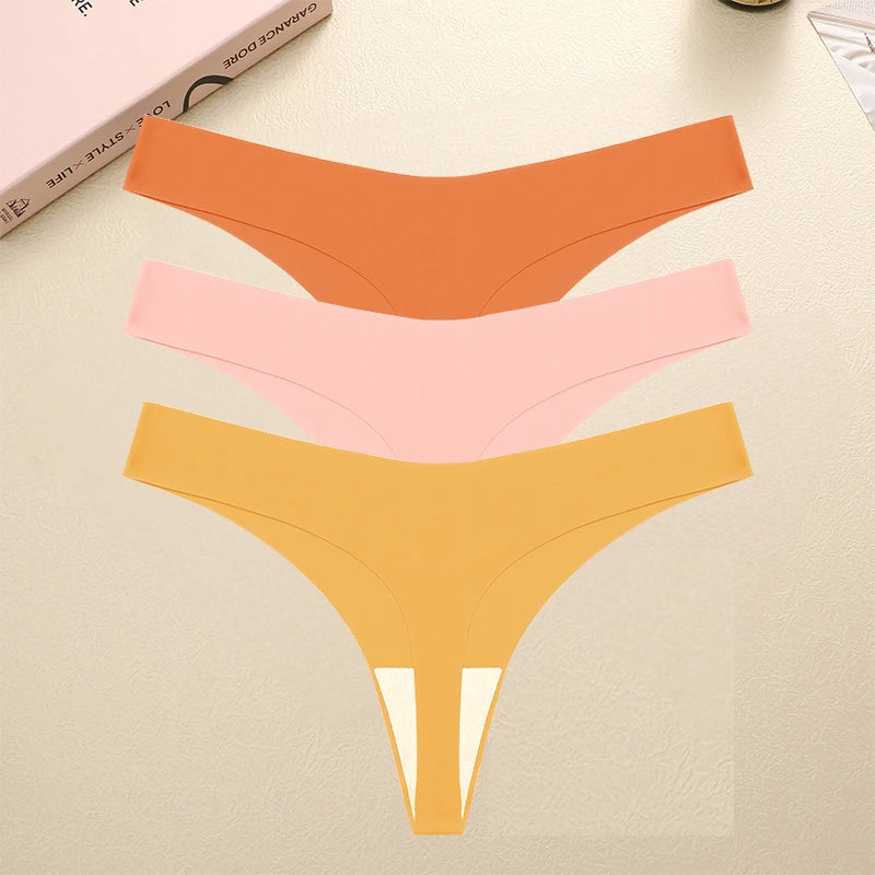 3PCS/SET Sexy G-String Underwear Female T-back Intimates Lingerie Seamless Low Waist Underpants 10 Color Lady Bikini Panty XS-XL