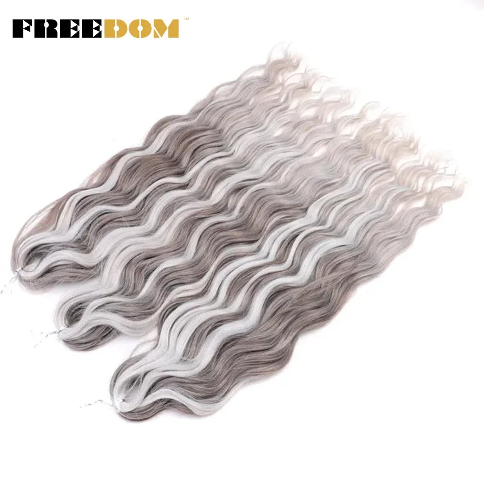 FREEDOM Synthetic Curly Braiding Hair Extensions 24 Inch/60 cm Long Deep Wavy Twist Crochet Braids Hair Ombre Brown Rainbow Hair