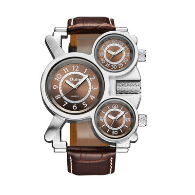 Dual Movement Men's Watch With Leather Strap